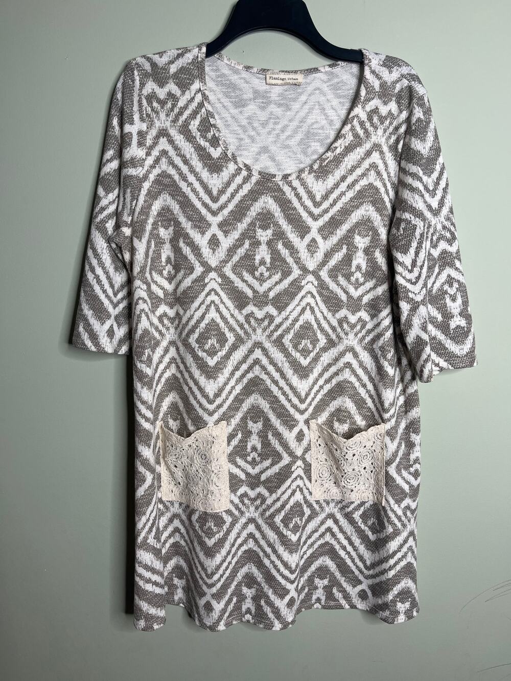 Flamingo Urban Gray Aztec Boho Dress Midi Lace Pocket Large